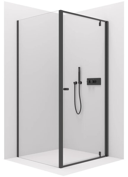 Sprchový kout Ferri L/P - 6 mm - černá matná, transparentní sklo - 80x80x195 cm - pivotový