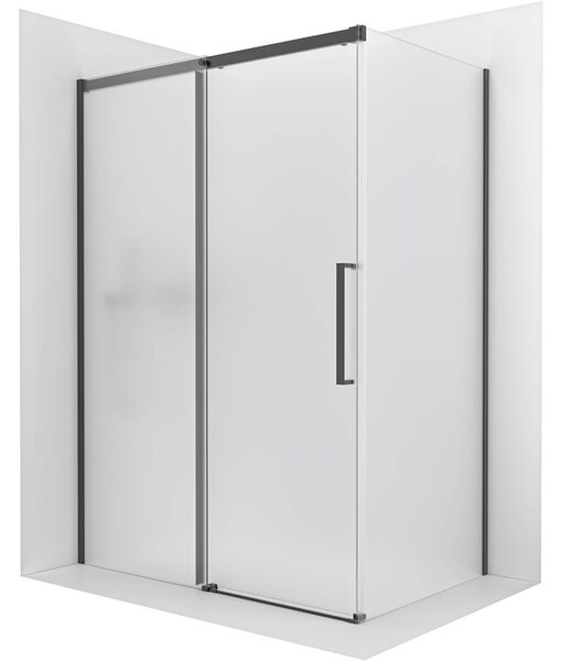 Sprchový kout Lantono - levá - 8 mm - Soft-Close - černá matná, mléčné sklo - 110x70 cm - posuvný