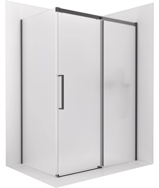 Sprchový kout Lantono - pravá - 8 mm - Soft-Close - černá matná, mléčné sklo - 100x70 cm - posuvný