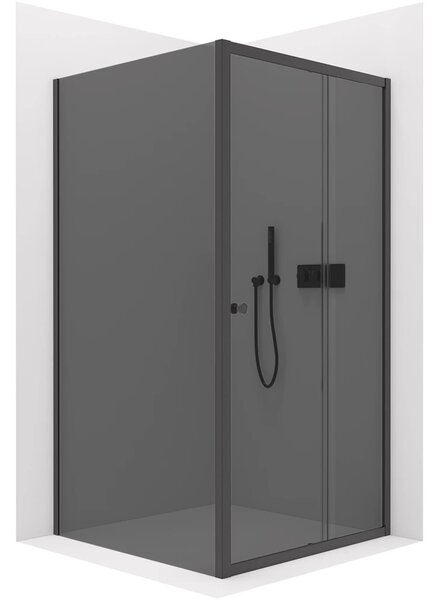 Sprchový kout Varone POINT L/P - 6 mm - černá matná, grafitové sklo - 90x70x195 cm - posuvný