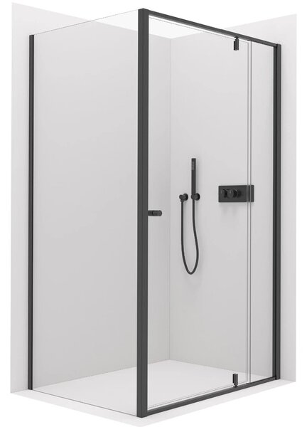 Sprchový kout Santini L/P - 6 mm - černá matná, transparentní sklo - 120x80x195 cm - pivotový