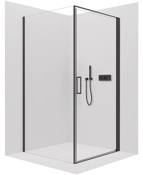Sprchový kout Porte L/P - 8 mm - černá matná, transparentní sklo - 80x70x195 cm - otočný