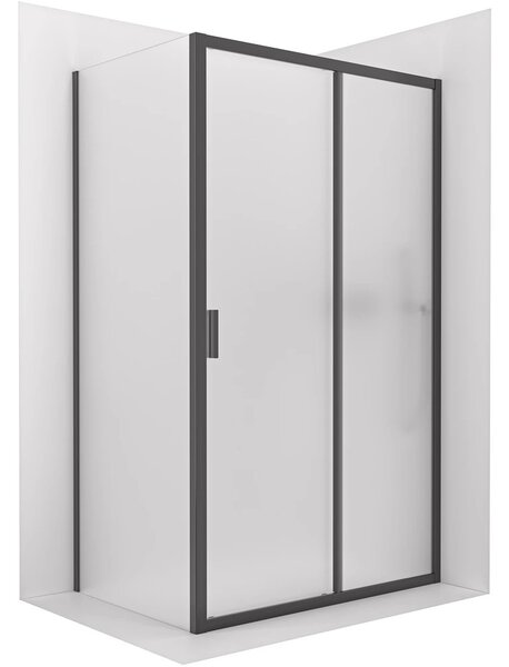 Sprchový kout Varone LINE L/P - 6 mm - černá matná, mléčné sklo - 90x70 cm - posuvný