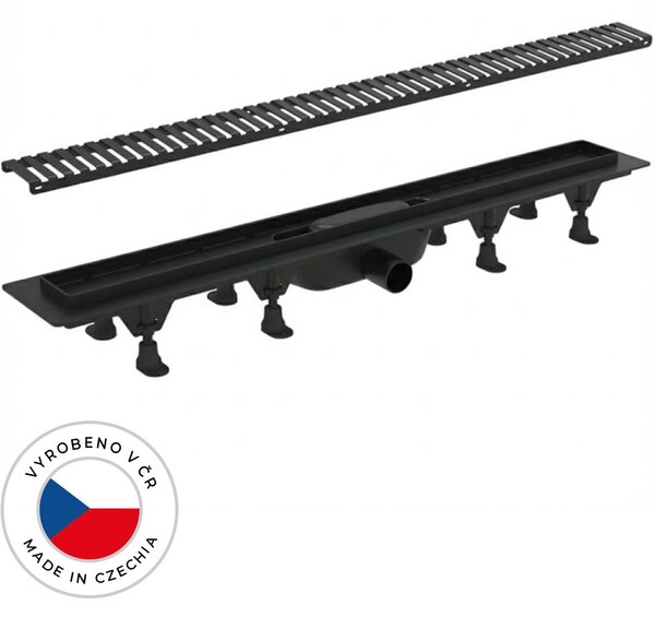 Sprchový odtokový žlab, sifon gravitační klapka - plast - DN50 - černá matná - 72 cm