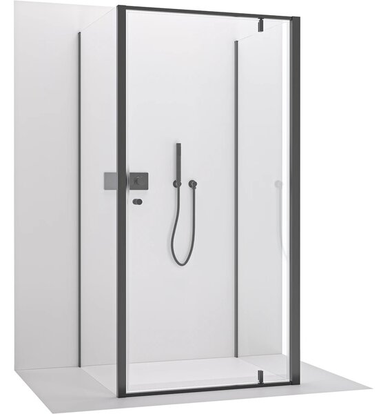 Třístěnný sprchový kout Ferri U L/P - 6 mm - černá matná, transparentní sklo - 90x80x195 cm - pivotový