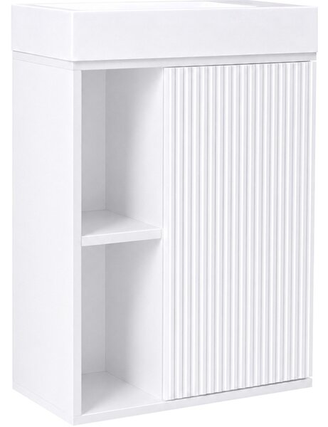 Umyvadlová skříňka pro WC Sofia - bílá matná + umyvadlo z litého mramoru Sofia - bílá lesklá - 50x70x25 cm