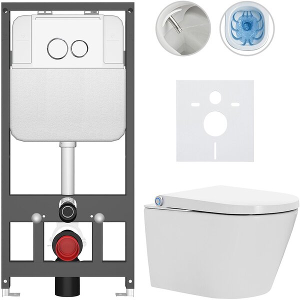 Závěsné WC s bidetem Basic/Cronus Standard - bílá lesklá - WC tlačítko Dualo/Bílá - závěsné - předstěnová instalace - 59,3x38,4 cm
