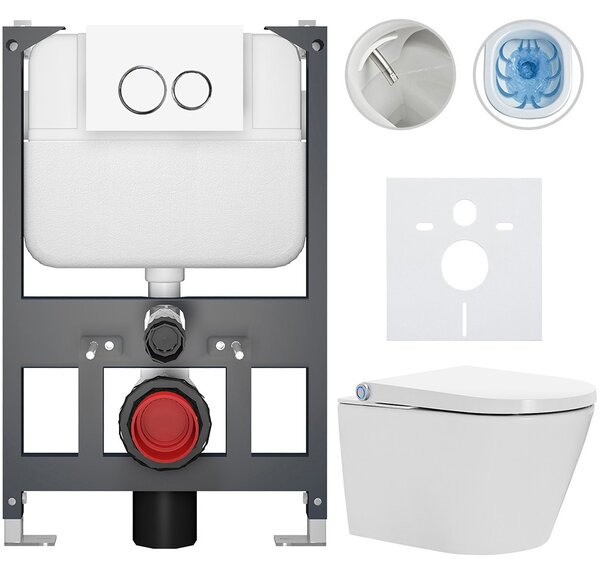 Závěsné WC s bidetem Basic/Cronus Standard - bílá lesklá - WC tlačítko Dualo/Bílá - závěsné - nízký modul - předstěnová instalace - 59,3x38,4 cm
