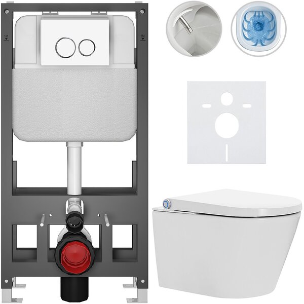 Závěsné WC s bidetem Basic/Cronus Standard - bílá lesklá - WC tlačítko Dualo/Bílá - volně stojící - předstěnová instalace - 59,3x38,4 cm