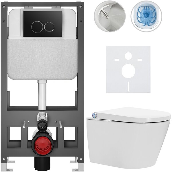 Závěsné WC s bidetem Basic/Cronus Standard - bílá lesklá - WC tlačítko Dualo/Černá - volně stojící - předstěnová instalace - 59,3x38,4 cm
