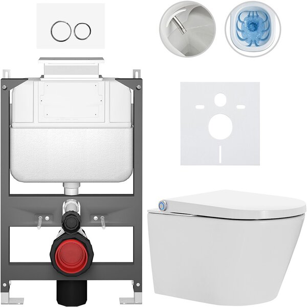 Závěsné WC s bidetem Basic/Cronus Standard - bílá lesklá - WC tlačítko Dualo/Bílá - ovládání shora - předstěnová instalace - 59,3x38,4 cm