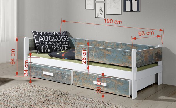 Meblobed Dětská postel Leila Velikost spací plochy: 200x90, Barva dřeva: přírodní, Barva desky: dub šedý