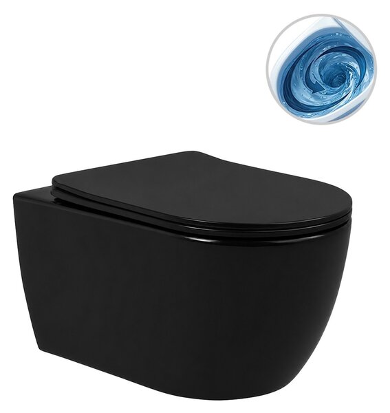 WC závěsné Felci, Vortex - vírové splachování + Slim/SoftClose sedátko - černá matná - 55,5x36 cm