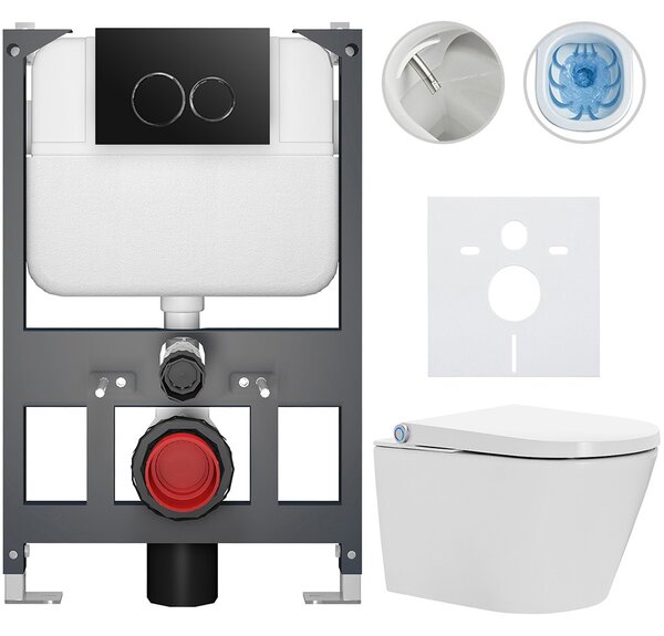 Závěsné WC s bidetem Basic/Cronus Standard - bílá lesklá - WC tlačítko Dualo/Černá - závěsné - nízký modul - předstěnová instalace - 59,3x38,4 cm