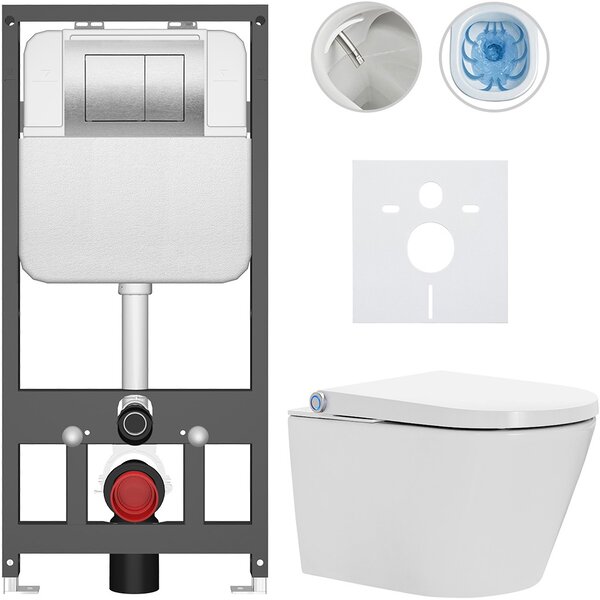 Závěsné WC s bidetem Basic/Cronus Standard - bílá lesklá - WC tlačítko Maxio/Stříbrná - závěsné - předstěnová instalace - 59,3x38,4 cm