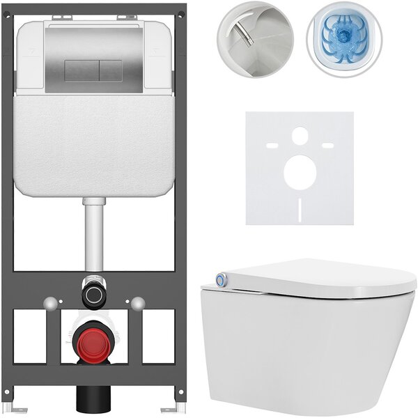Závěsné WC s bidetem Basic/Cronus Standard - bílá lesklá - WC tlačítko Modulo/Stříbrná - závěsné - předstěnová instalace - 59,3x38,4 cm