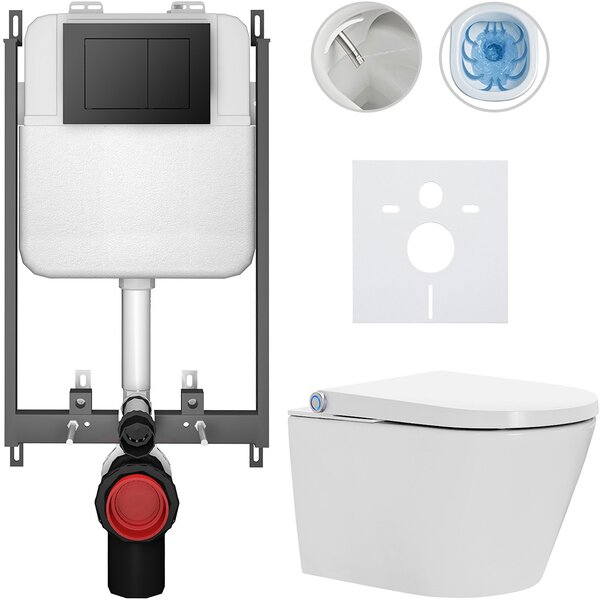 Závěsné WC s bidetem Basic/Cronus Standard - bílá lesklá - WC tlačítko Maxio/Černá - pro zazdění - 59,3x38,4 cm