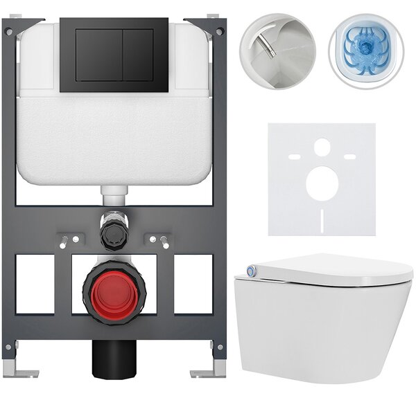 Závěsné WC s bidetem Basic/Cronus Standard - bílá lesklá - WC tlačítko Maxio/Černá - závěsné - nízký modul - předstěnová instalace - 59,3x38,4 cm