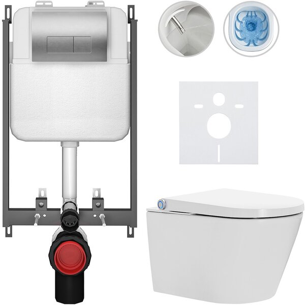 Závěsné WC s bidetem Basic/Cronus Standard - bílá lesklá - WC tlačítko Modulo/Stříbrná - pro zazdění - 59,3x38,4 cm