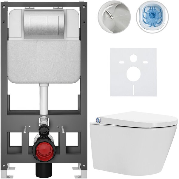 Závěsné WC s bidetem Basic/Cronus Standard - bílá lesklá - WC tlačítko Maxio/Stříbrná - volně stojící - předstěnová instalace - 59,3x38,4 cm