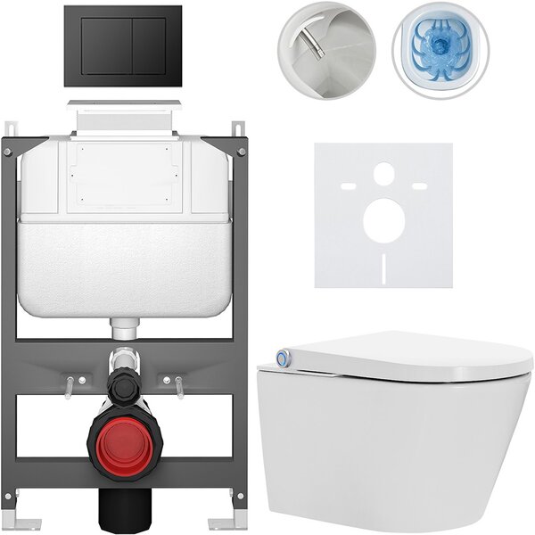 Závěsné WC s bidetem Basic/Cronus Standard - bílá lesklá - WC tlačítko Maxio/Černá - ovládání shora - předstěnová instalace - 59,3x38,4 cm