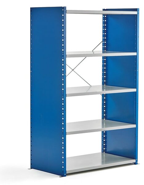 AJ Produkty Kovový regál MIX, 1740x1060x600 mm, s bočními stěnami, modrý, šedé police