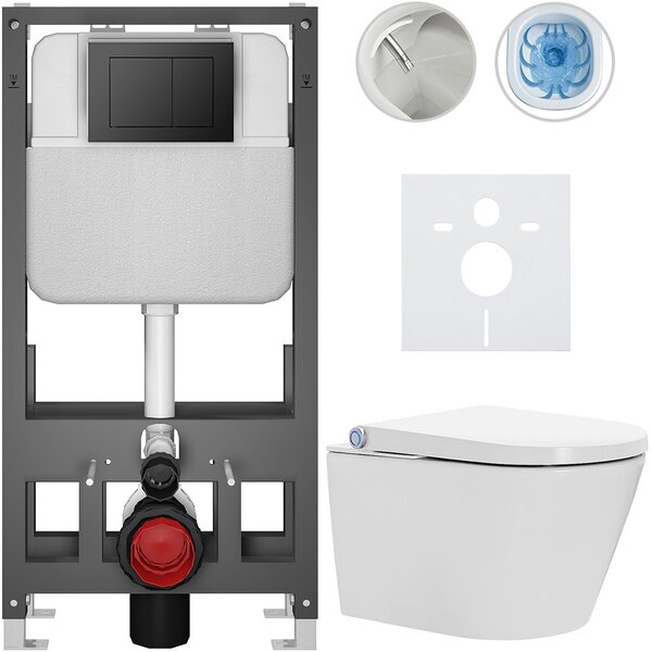 Závěsné WC s bidetem Basic/Cronus Standard - bílá lesklá - WC tlačítko Maxio/Černá - volně stojící - předstěnová instalace - 59,3x38,4 cm
