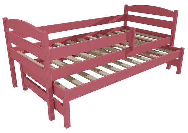 Vomaks Dětská postel s výsuvnou přistýlkou DPV 018 se zábranou Rozměr: 80 x 200 cm, Povrchová úprava: netransparentní barva růžová
