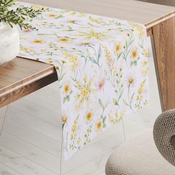 Biante Teflonový běhoun na stůl TF-135 Malované žluto-zelené luční kvítí na bílém 20x120 cm