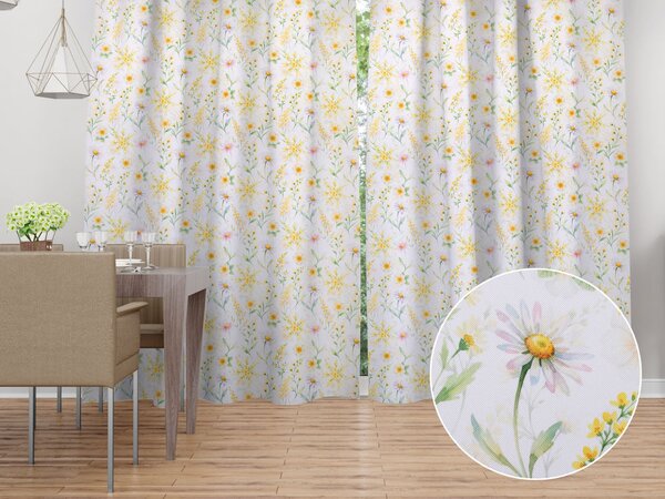 Biante Dekorační závěs Rongo RGP-506 Malované žluto-zelené luční kvítí na bílém 140x140 cm