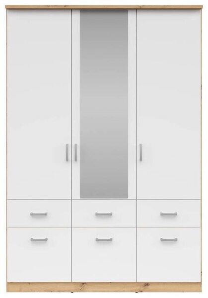 ŠATNÍ SKŘÍŇ SE ZRCADLEM, bílá, Sonoma dub, 136/199/58 cm Boxxx - Šatní skříně, Online Only