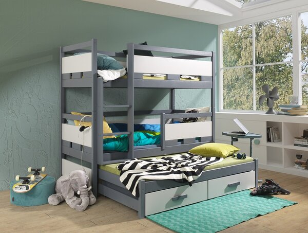 Meblobed Poschoďová postel Marina - pro 3 děti Velikost spací plochy: 180x80, Barva dřeva: přírodní, Barva desky: bílá