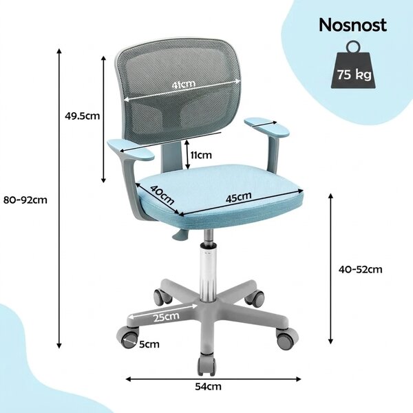 Dětská otočná židle s područkami, modro-šedá HY10252BL