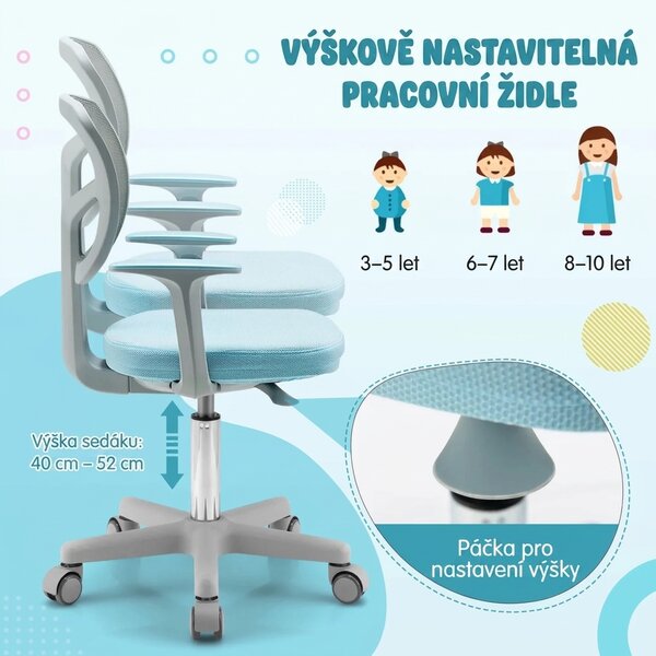 Dětská otočná židle s područkami, modro-šedá HY10252BL