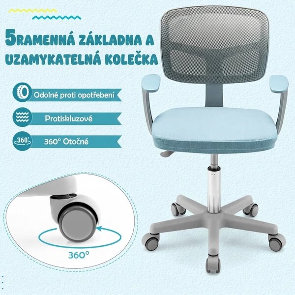 Dětská otočná židle s područkami, modro-šedá HY10252BL