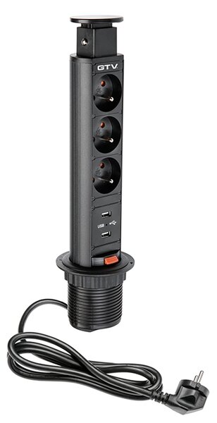 GTV AE-BPW3U60U-20 Zásuvka stolní vestavná 60mm, 3x zásuvka, 2x USB, čern