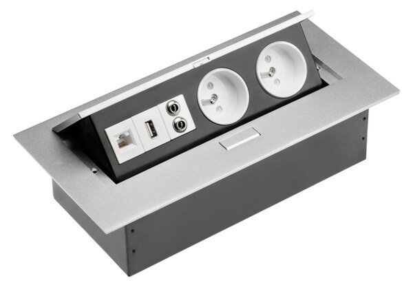 GTV AE-PB02GU-53 Zásuvky stolní, 2x zásuvka, USB, AUDIO IN/OUT (MINIJACK)