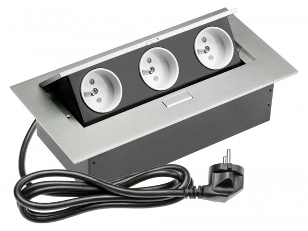 GTV AE-PBC3GU-53 Zásuvky stolní 3X zásuvka, přívodní kabel, ALUMINIUM