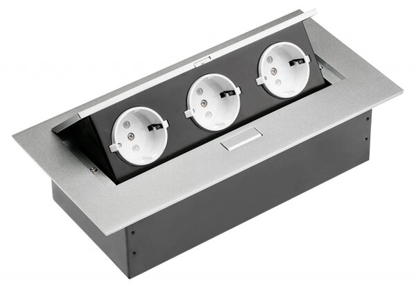 GTV AE-PB03GS-53 Zásuvky stolní, 3x zásuvka SHUCKO, ALUMINIUM