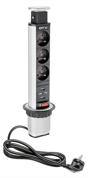 GTV AE-BPW3U60U-80 Zásuvka stolní vestavná 60mm, 3x zásuvka, 2x USB, stří