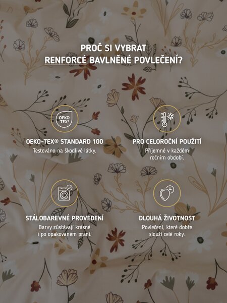 MK Lůžkoviny Bavlněné povlečení Renforcé - Vanessa béžová 140 × 200 cm, 70 x 90 cm