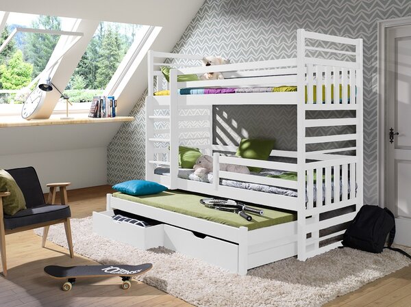 Meblobed Poschoďová postel Hipolit - pro 3 děti Velikost spací plochy: 180x80, Barva dílů: buk, Barva konstrukce: olše