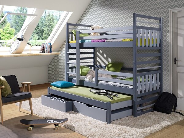 Meblobed Poschoďová postel Hipolit - pro 3 děti Velikost spací plochy: 180x80, Barva dílů: buk, Barva konstrukce: olše