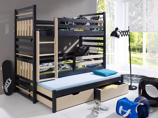 Meblobed Poschoďová postel Hipolit - pro 3 děti Velikost spací plochy: 180x80, Barva dílů: buk, Barva konstrukce: olše