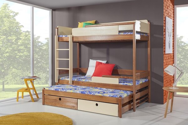 Meblobed Poschoďová postel Natu III - pro 3 děti Velikost spací plochy: 180x80, Barva dílů: buk, Barva konstrukce: olše
