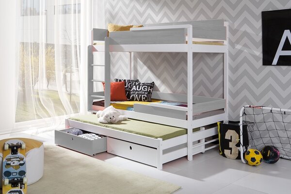 Meblobed Poschoďová postel Natu III - pro 3 děti Velikost spací plochy: 180x80, Barva dílů: buk, Barva konstrukce: olše