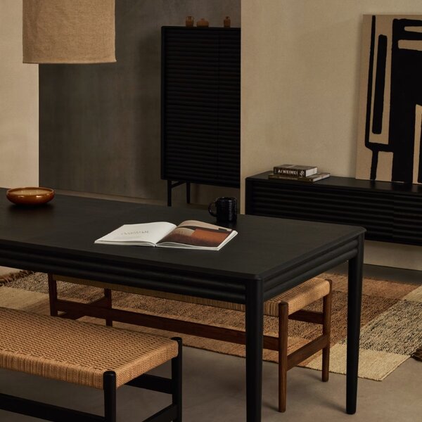 Černý dubový rozkládací jídelní stůl Kave Home Lenon 160-200 x 90 cm