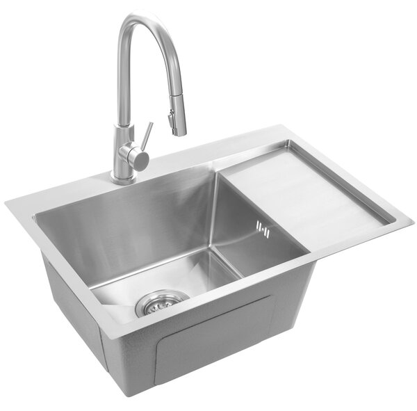 Rea Fin, 1-komorový ocelový dřez 620x480x185 mm, broušená ocel, ZLE-06012