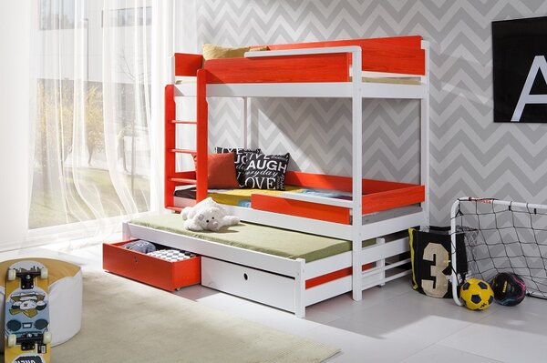 Meblobed Poschoďová postel Natu III - pro 3 děti Velikost spací plochy: 180x80, Barva dílů: buk, Barva konstrukce: olše
