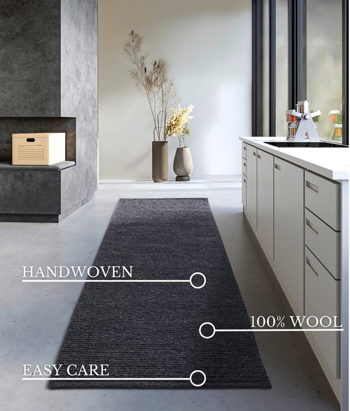 Tmavě šedý ručně tkaný vlněný běhoun 80x200 cm Francois – Villeroy&Boch